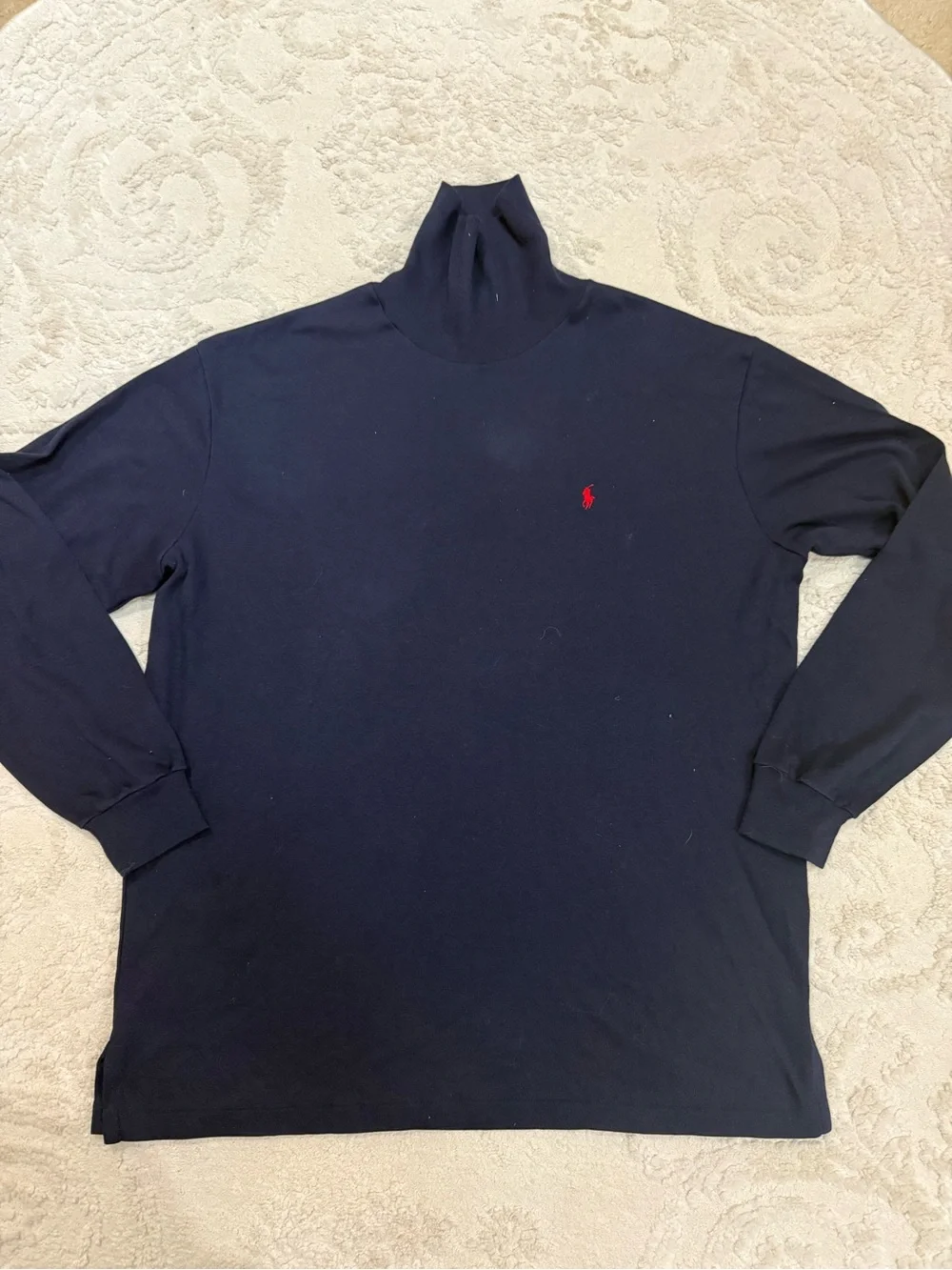 Vintage Polo Ralph Lauren Turtleneck Shirt Mens L Navy USA Made Cotton Red Pony